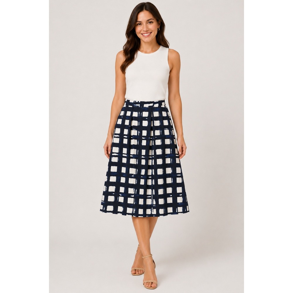 The Limited Womens Pleated A-Line Midi Skirt Size 4 Blue White Abstract Print